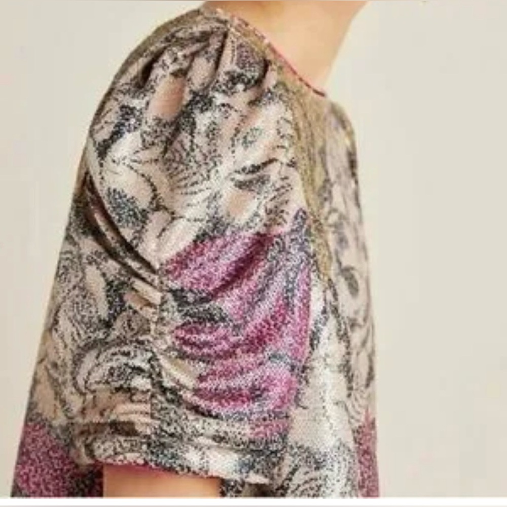 Anthropologie Marie Floral Sequined Puff Sleeve Blouse Size 10 NWT - Picture 3 of 11